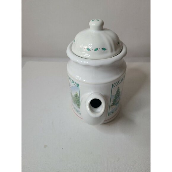 Vintage Precious Moments Enesco Christmas Tree Tea Pot  White Porcelain Holiday - Picture 6 of 10